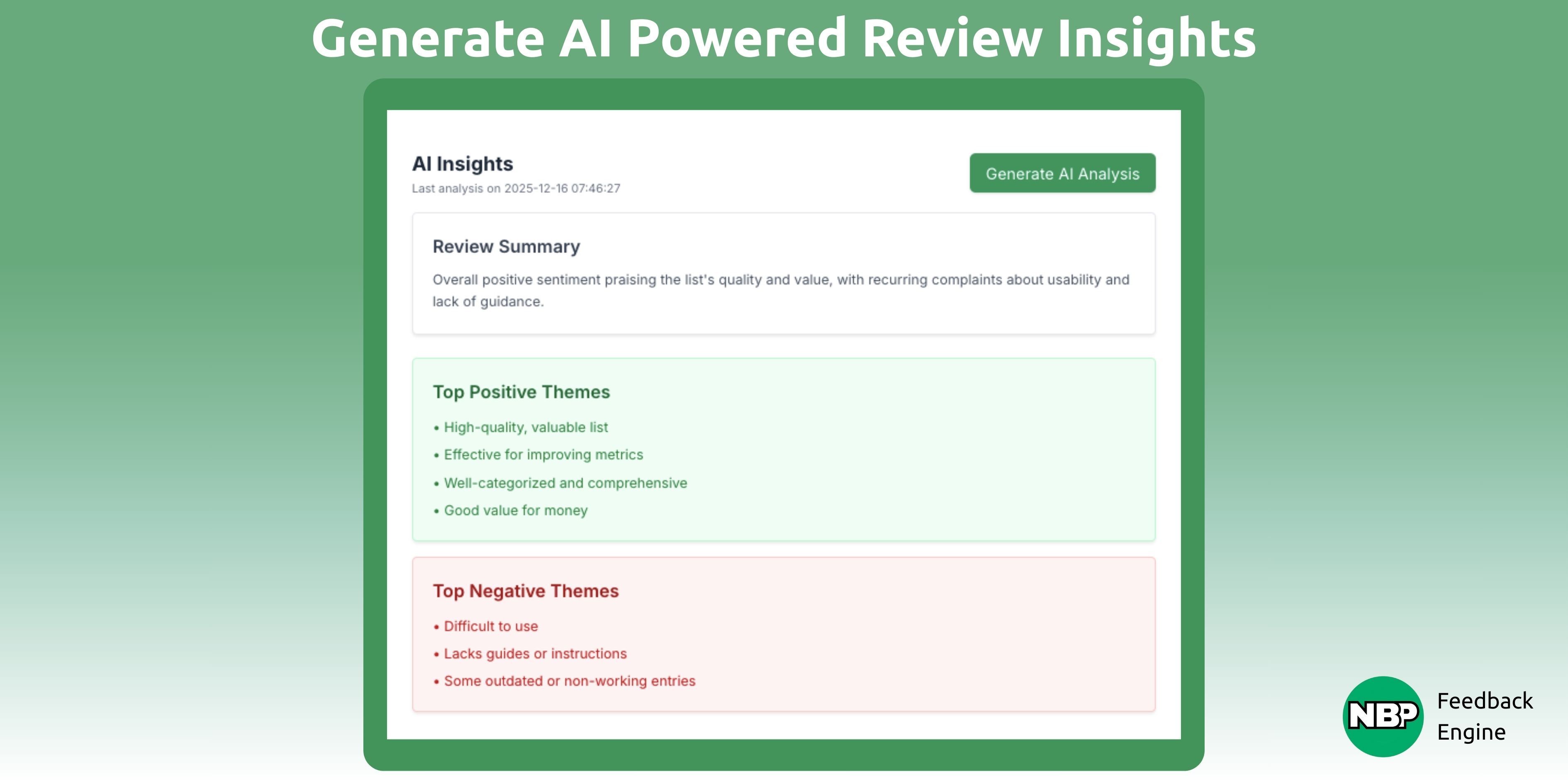 NBP Feedback Engine features