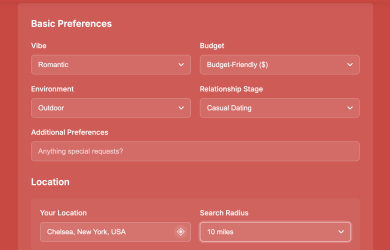 Date Idea Generator features