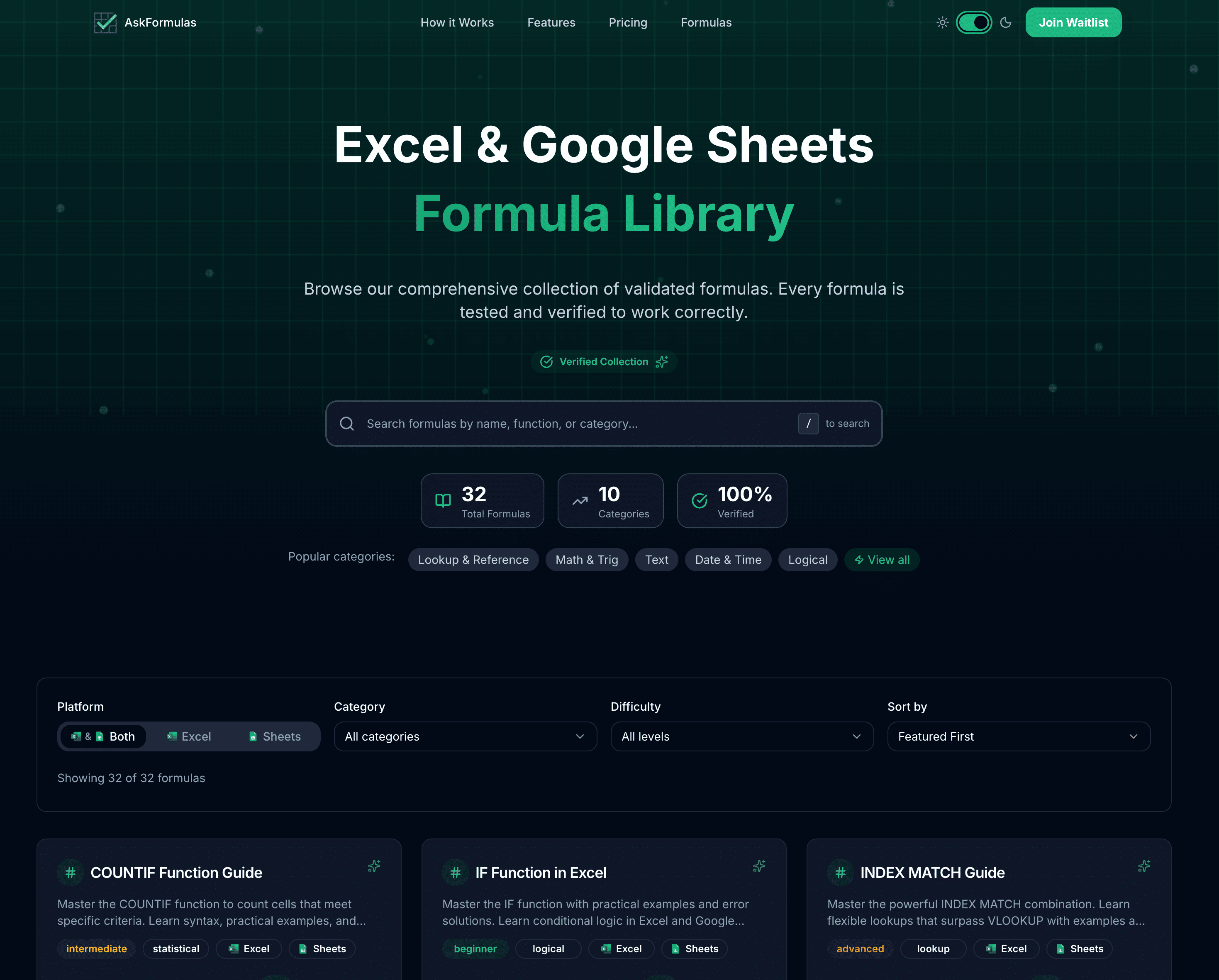 AskFormulas features