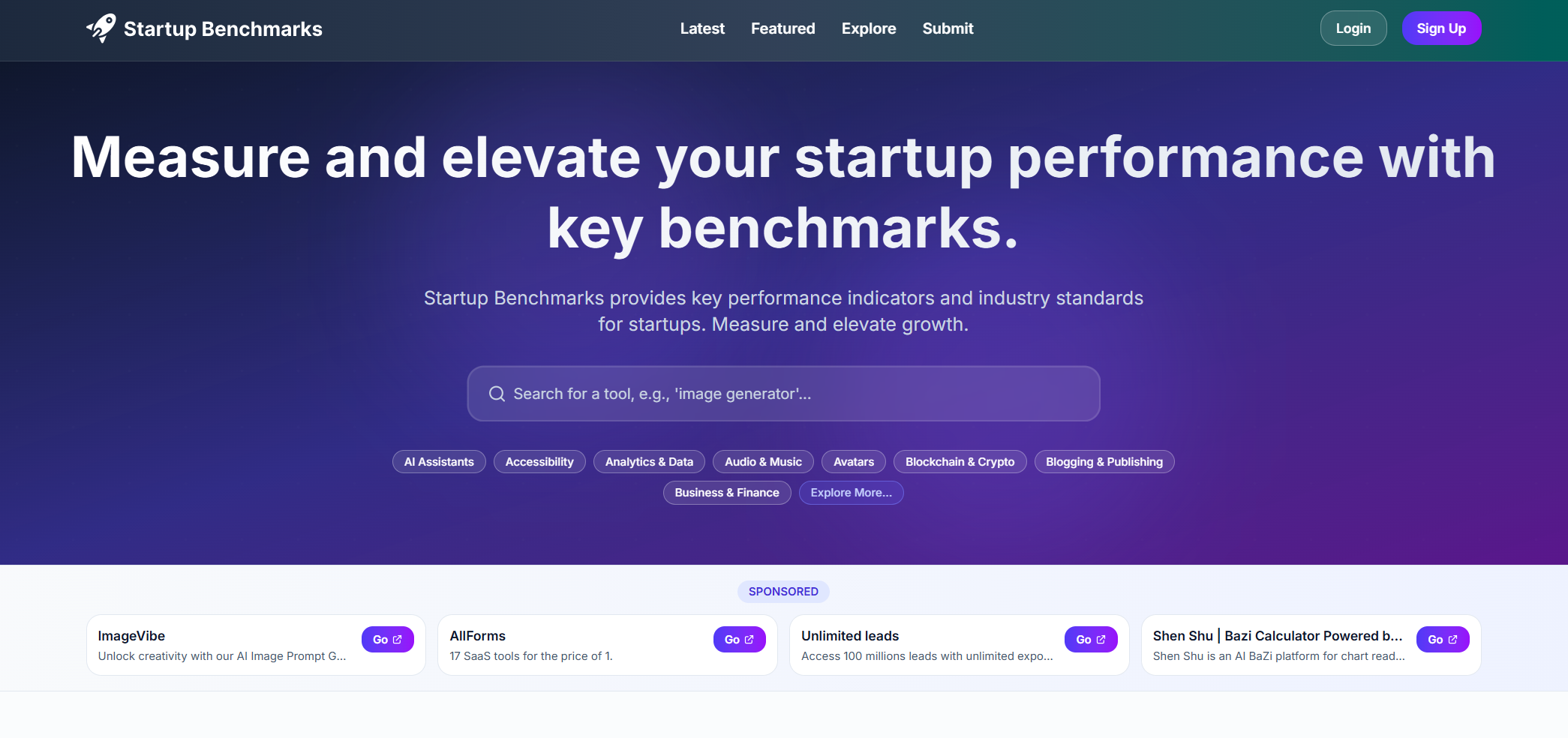 Startup Benchmarks features