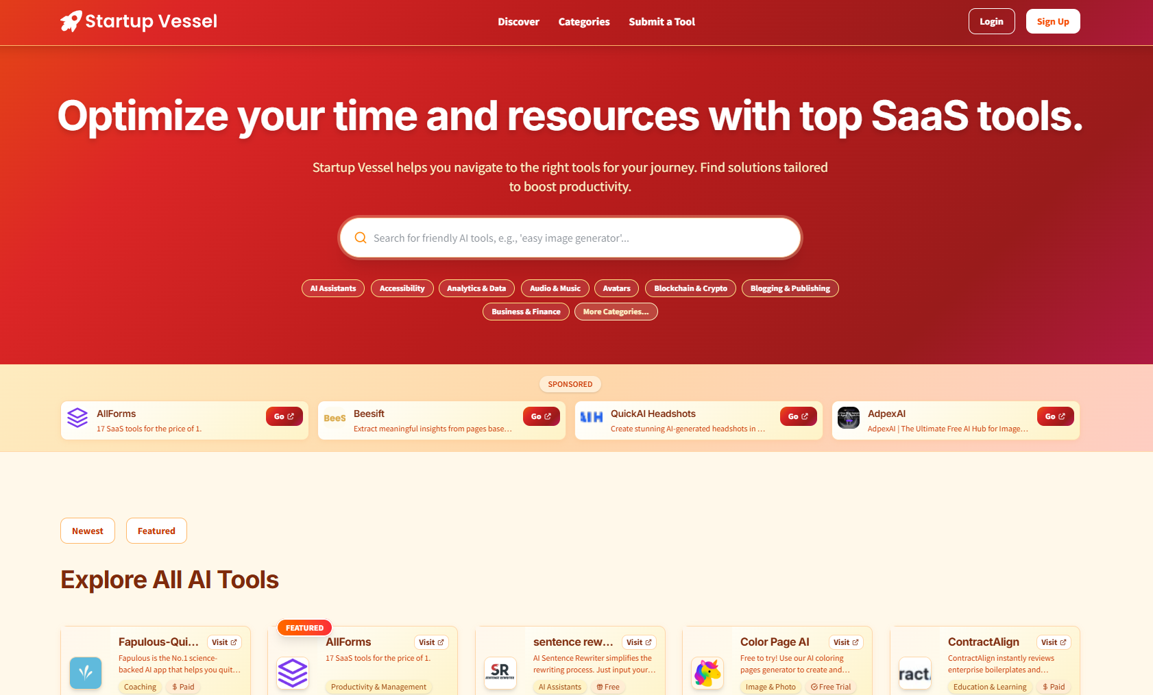 Startup Vessel features